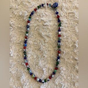 Red/blue/green/black glass bead necklace